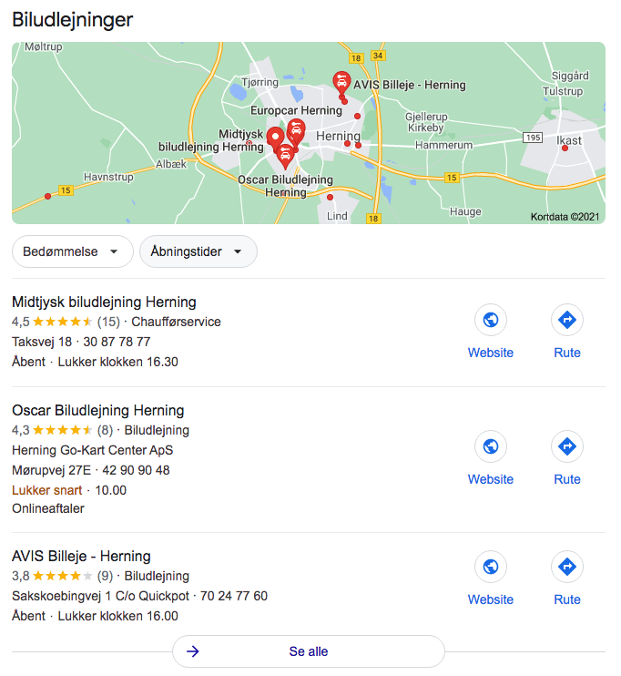 Billede af Google Maps biludlejning