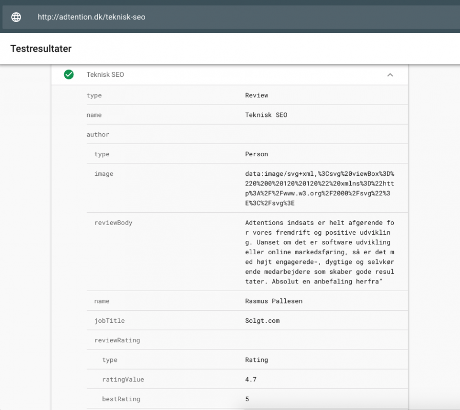 Billede af teknisk SEO struktureret data fra Google search console