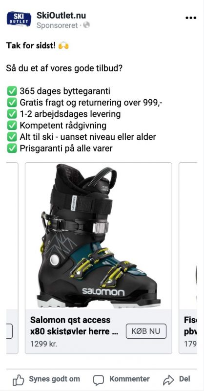 skioutlet dynamisk produkt facebook annoncering eksempel 1