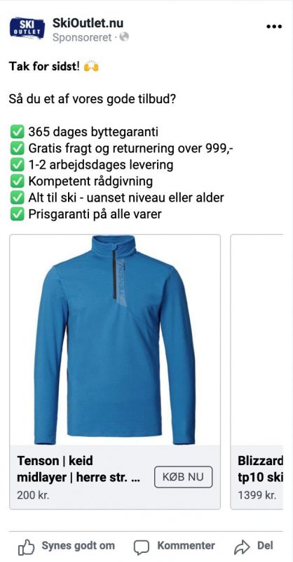 skioutlet dynamisk produkt facebook annoncering