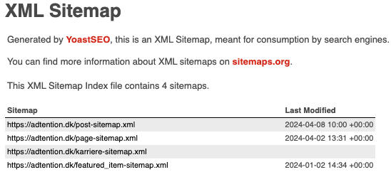 Adtentions XML-sitemap eksempel